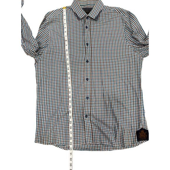 Coogi Luxe Mens Button-Up Checkered Shirt Blue Brown White Long Sleeve Size L - Picture 5 of 7